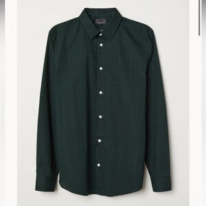 H&M Premium cotton shirt Dark green and white spotted XL